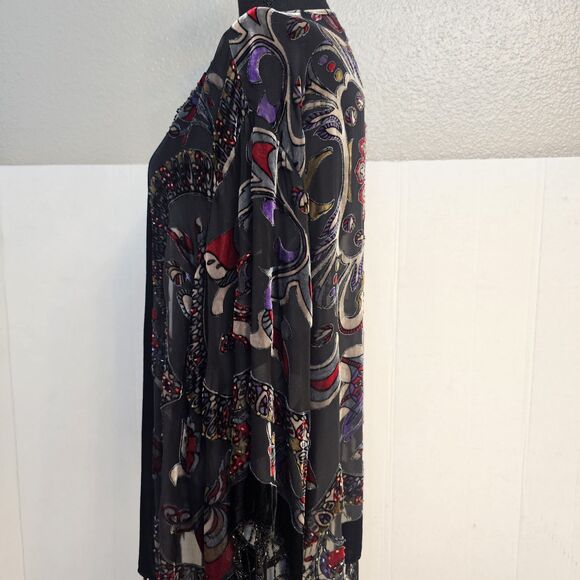 JBS LTD Vintage Kimono Velvet Burnout Sz 3X Fringe Beaded Bohemian Festival W486 - Picture 4 of 10